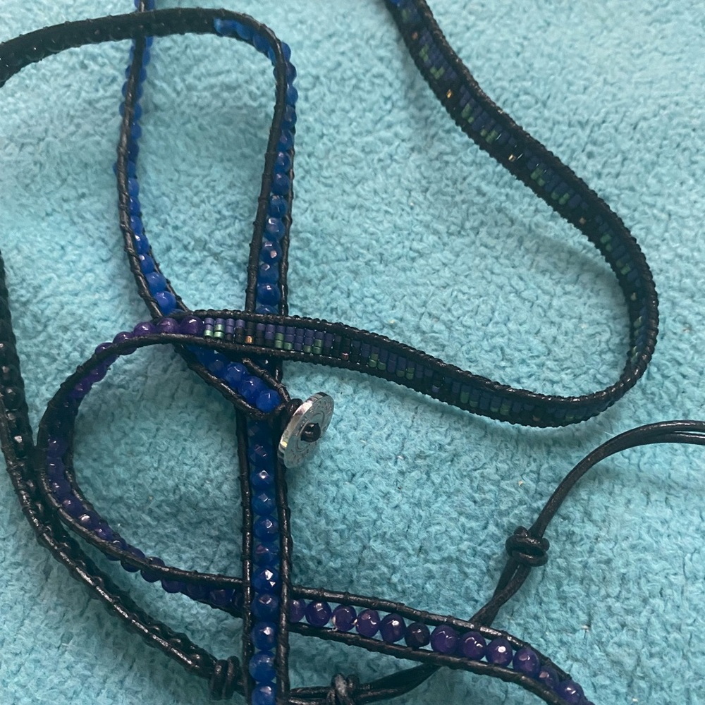 Mixed blue beading wrap bracelet